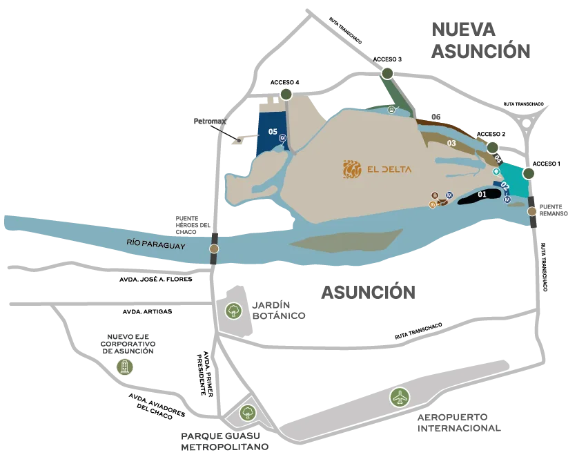 Mapa con la ubicación de La Isla del Delta en Nueva Asunción